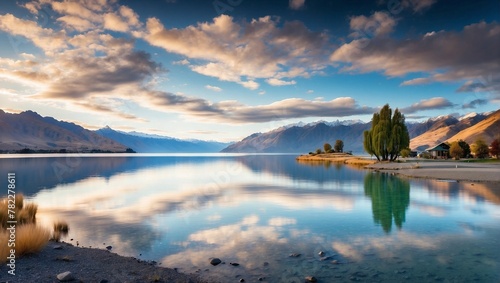 beautiful ake and mountains photo