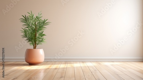 An empty room with a potted plant