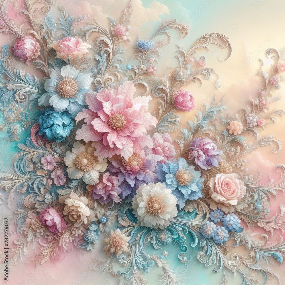 Whispers of Elegance: Pastel Florals and Baroque Whimsy Whispers of Elegance: Pastel Florals and Baroque Whimsy