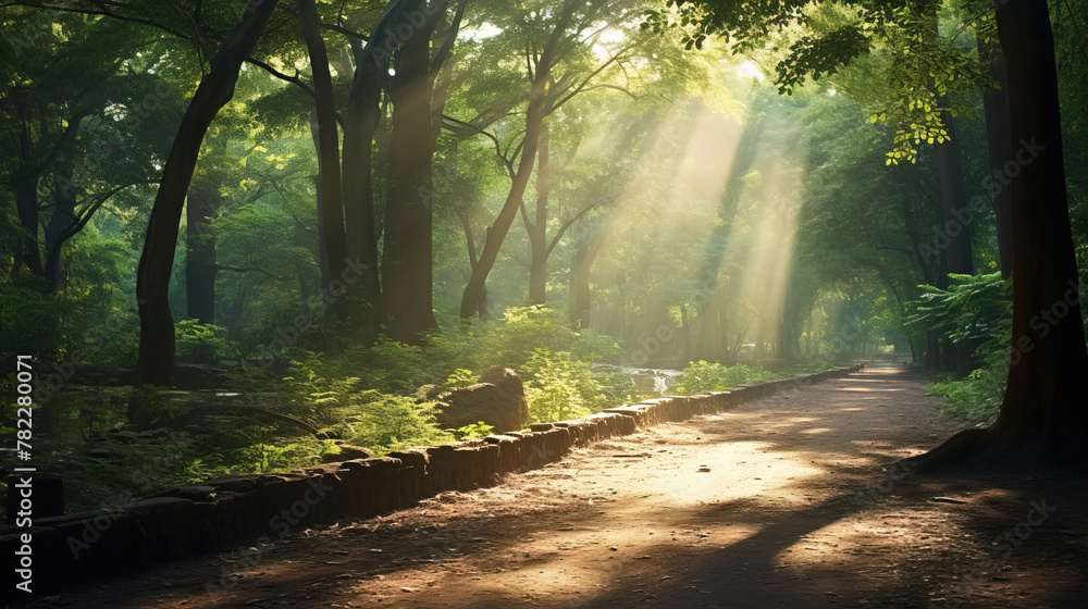 Obraz premium sun rays in the forest.