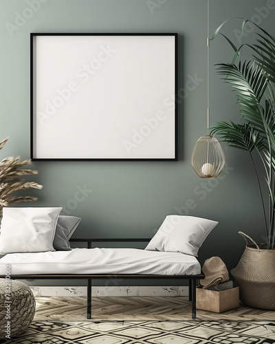 Frame mockup  ISO A paper size. Home Office wall poster mockup. Interior mockup with office background. Modern interior design. 3D render 