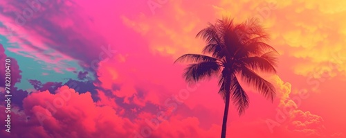 Silhouette of palm tree against vibrant sunset sky
