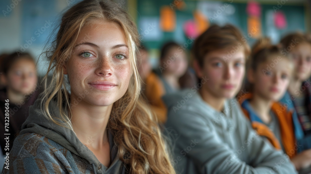 Portrait Of Teacher In Class With Pupils. Portrait Of Teacher In Class With Pupils.