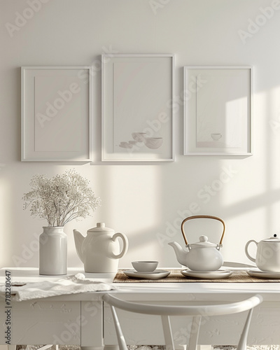 Frame mockup, ISO A paper size. Home Office wall poster mockup. Interior mockup with office background. Modern interior design. 3D render 