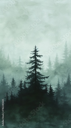 Misty monochrome forest landscape