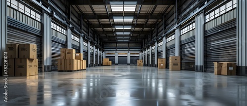 Spacious Storage Facility with Boxes and Shiny Floors. Concept Storage Units, Organized Boxes, Industrial Design, Shiny Floors, Spacious Layout photo