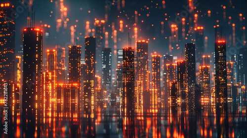 Urban Night Skyline, Modern City Lights and Architecture, Futuristic Urban Design and Illumination