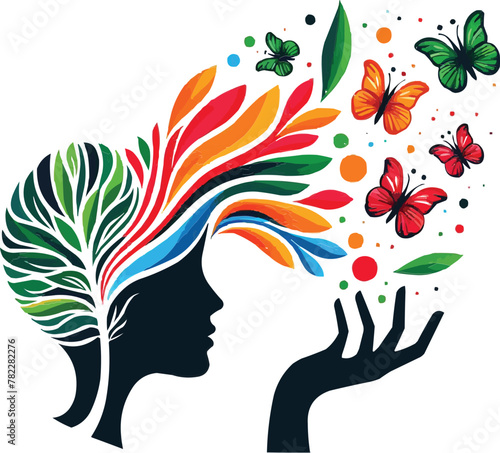 The visionary head hand tree butterfly logo symbolizes the mind and development of customized vector design