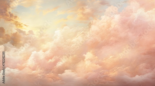 A beautiful painting of a pink and yellow sky with clouds photo