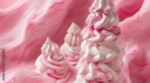 pink twisted meringue dessert, soft creamy marshmallow food