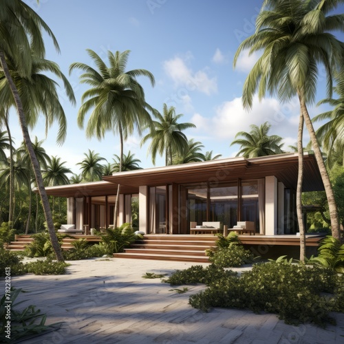 Modern beach house with pool and tropical garden