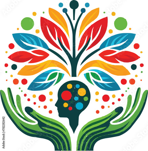 The visionary head hand tree butterfly logo symbolizes the mind and development of customized vector design