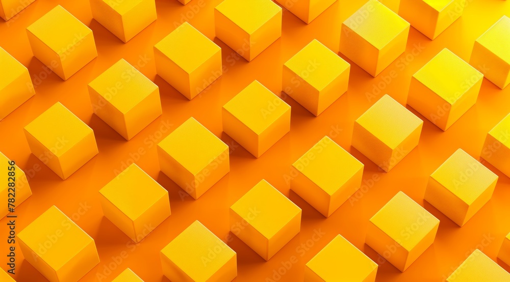 Vibrant Yellow Cubes Orderly on Orange Background Vibrant Yellow Cubes Orderly on Orange Background