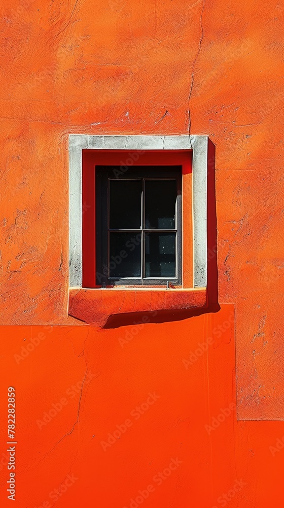 Bright orange wall with a single window