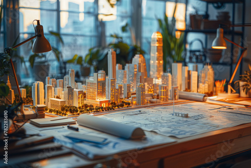 Wallpaper Mural Miniature City Model Design Display on Engineer's Workspace Torontodigital.ca