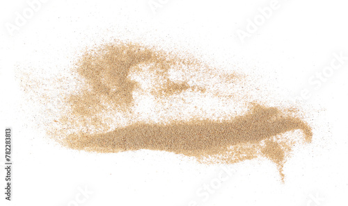Sand scatter isolated on white background and texture, clipping 