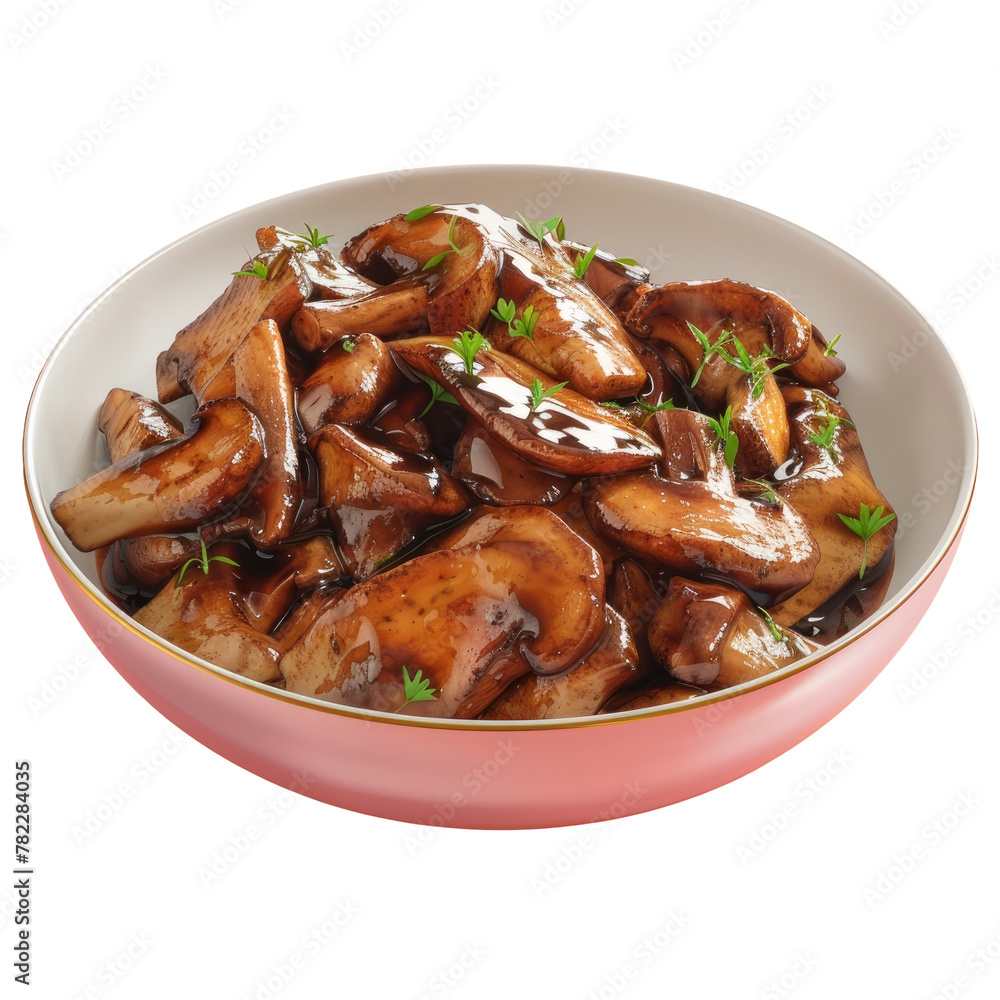 Bowl of mushrooms with sauce and herbs Bowl of mushrooms with sauce and herbs