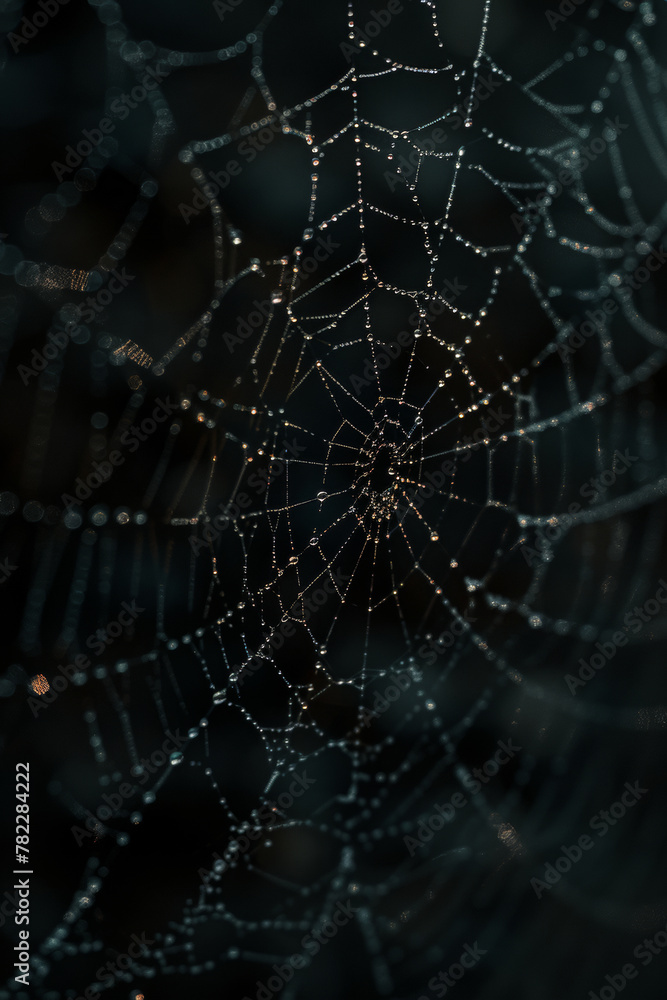 Dewdrops Adorning a Spiderweb in Muted Light Dewdrops Adorning a Spiderweb in Muted Light