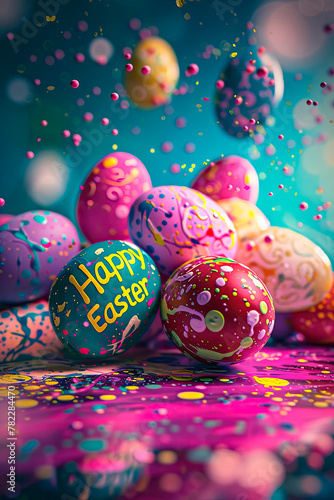 Beautiful bright Easter eggs. selective focus.