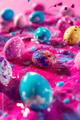 Beautiful bright Easter eggs. selective focus.