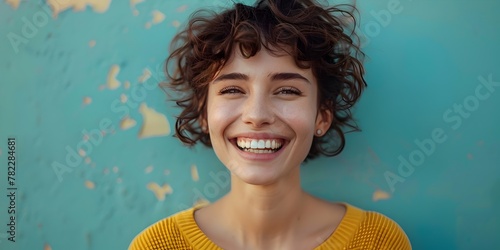 Radiant Woman Emanating Joy and Laughter Exuding Warmth and Positivity photo