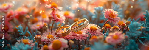 Enchanted Garden Wedding Bands Amidst Blossoming Flowers