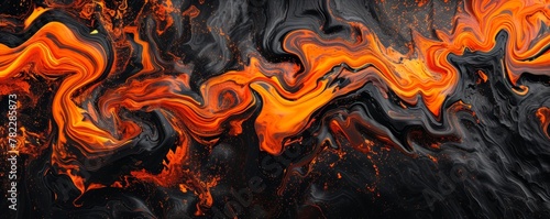 Abstract orange and black fluid art pattern