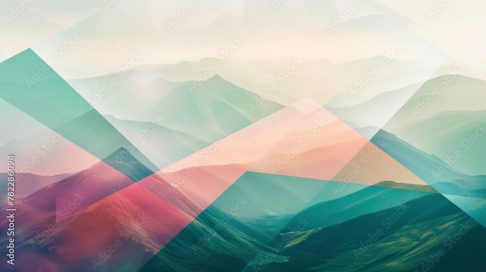 Abstract colorful mountain landscape with geometric overlay