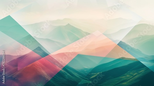 Abstract colorful mountain landscape with geometric overlay