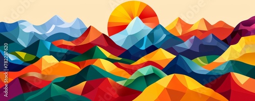 Colorful abstract geometric mountain landscape