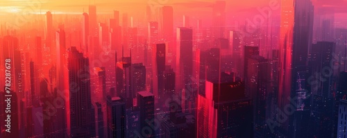 Sunset skyline of a futuristic city