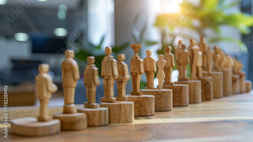 Wooden figures in a leadership concept.