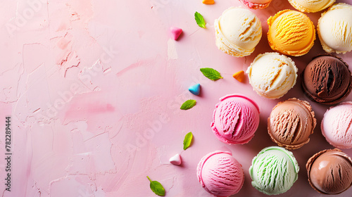 Colorful Variety of Ice Cream Scoops Banner Background
