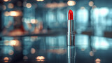 A red lipstick on reflective surface