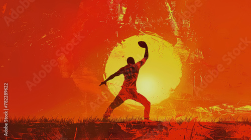 Silhouette of Player Catching Football in Fiery Background