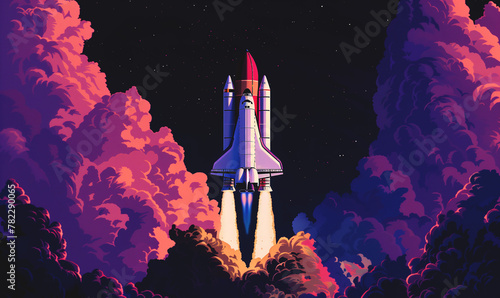 space shuttle launching, spaceship taking off, discovery and exploration concept photo