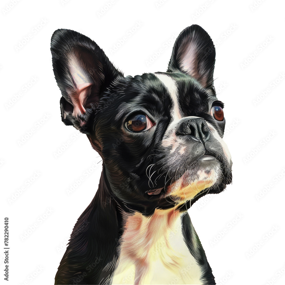 Painting of a black and white dog with a Transparent Background