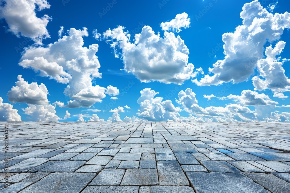 background with perspective.  sky with clouds and paving slabs.  place for creative text.