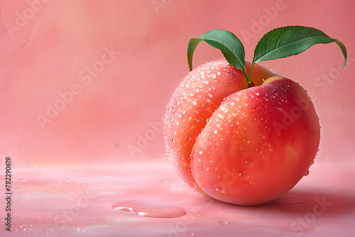 Peach with drops of condensation. fresh fruit, peach in a beautiful studio setting, matching background color