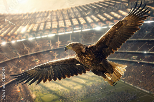 Golden Eagle Flying Over Stadium with Spectators