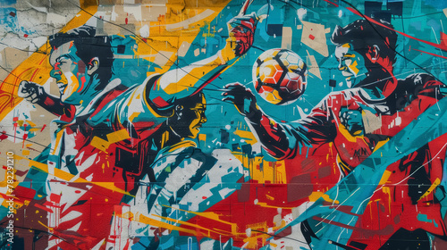 Dynamic Soccer Mural Art on Urban Wall © spyrakot