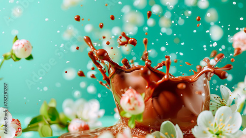 chocolate easter egg splash. Selective focus.