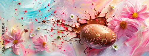 chocolate easter egg splash. Selective focus.