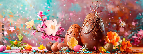 chocolate easter egg splash. Selective focus.