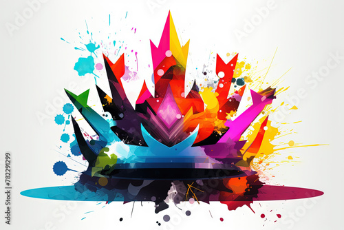 Colorful crown in the style of watercolor paint and ink splash or stroke.