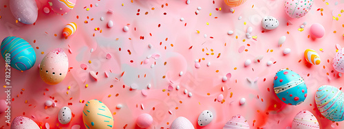 Easter eggs and flowers beautiful background. Selective focus.