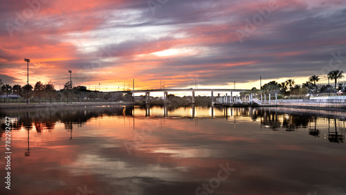 Sunset over the bridge in Tampa Florida