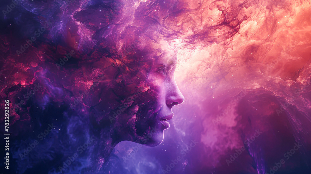 Ethereal Cosmic Woman in a Vibrant Nebula of Dreams