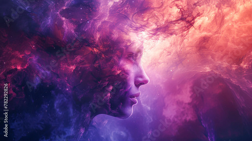 Ethereal Cosmic Woman in a Vibrant Nebula of Dreams