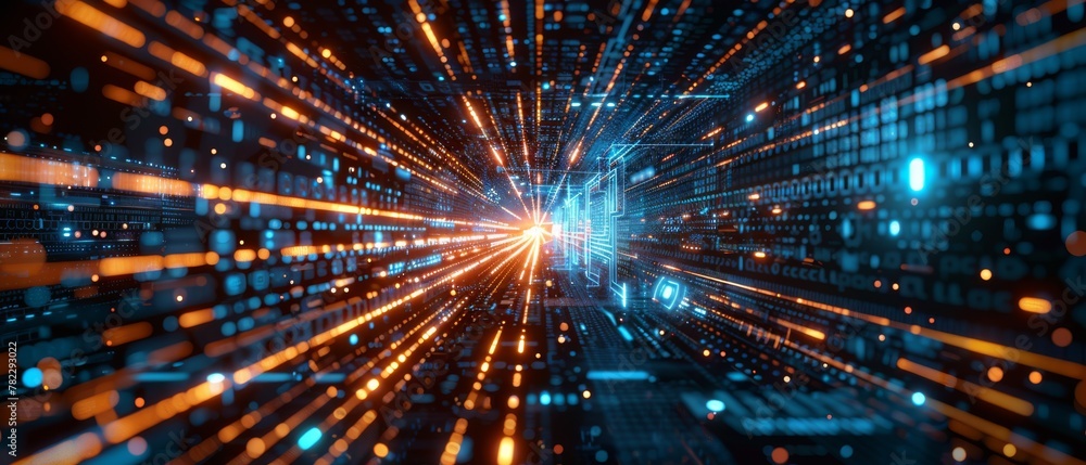 A computer screen with a lot of glowing lights and a blurry background by AI generated image A computer screen with a lot of glowing lights and a blurry background by AI generated image